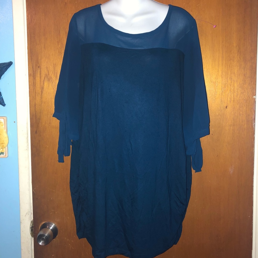 Lane Bryant 18/20 Teal Mesh Inset Tie Sleeve Tunic